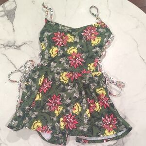 Anne Cole Floral Green Swim Dress with Lace Up Sides